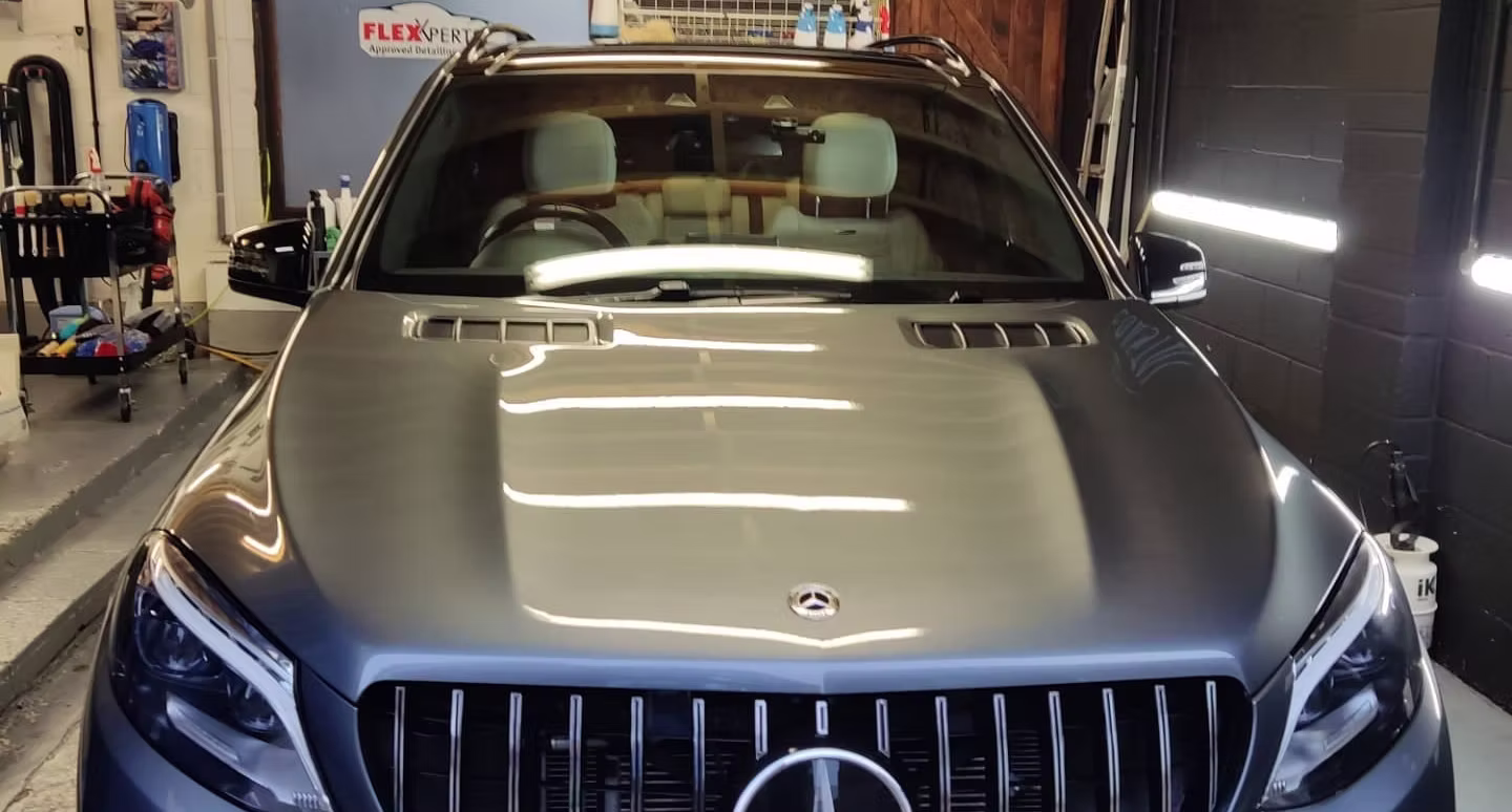 Grey Mercedes GLE front — ceramic coated in studio